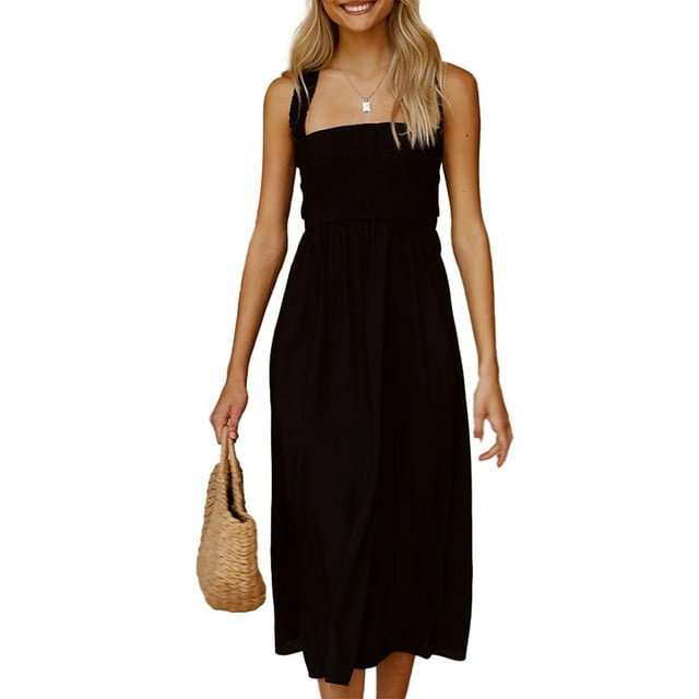 xiaxaixu Robe d'Été Décontractée pour Femmes Dos Nu Couleur Unie Robe Longue Froncée Mode Robe à Nouer Croisée