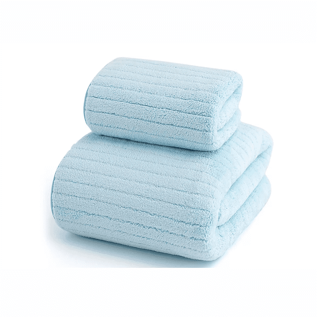 Set 2 Toallas Baño Lana Coral Suave De Alta Densidad, Color Azul Celeste