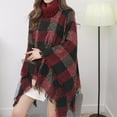 thumbnail image 4 of MSJUHEG Kimonos for Women,Poncho Sweater Women,Cape Coat for Women,Shawl Wraps for Women,Wrap Cardigan,Cape High Collar Plaid Warm Loose Fringe Cape Shawl Watermelon Red L, 4 of 8
