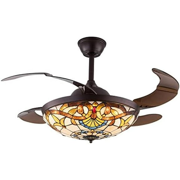 42" Retractable Ceiling Fan, 3 Color 3 Speed Retractable Ceiling Fan with Lights and Remote, with Retractable Blade for Living Room Bedroom Dining Room$$Tools & Hardware Other