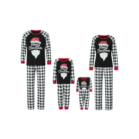 

Thaisu Family Matching Christmas Pajamas Santa Hat Print Long Sleeve Shirt Plaid Pants Holiday Pjs Sleepwear