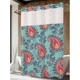 thumbnail image 4 of Red Teal Boho Botanical No Hook Shower Curtain Waterproof,Bathroom Curtains with Snap in Liners and See Through Top Window,Southwestern Retro Ethnic Tribal Hotel Bathtub Curtains Shower 48"Wx72"L, 4 of 8