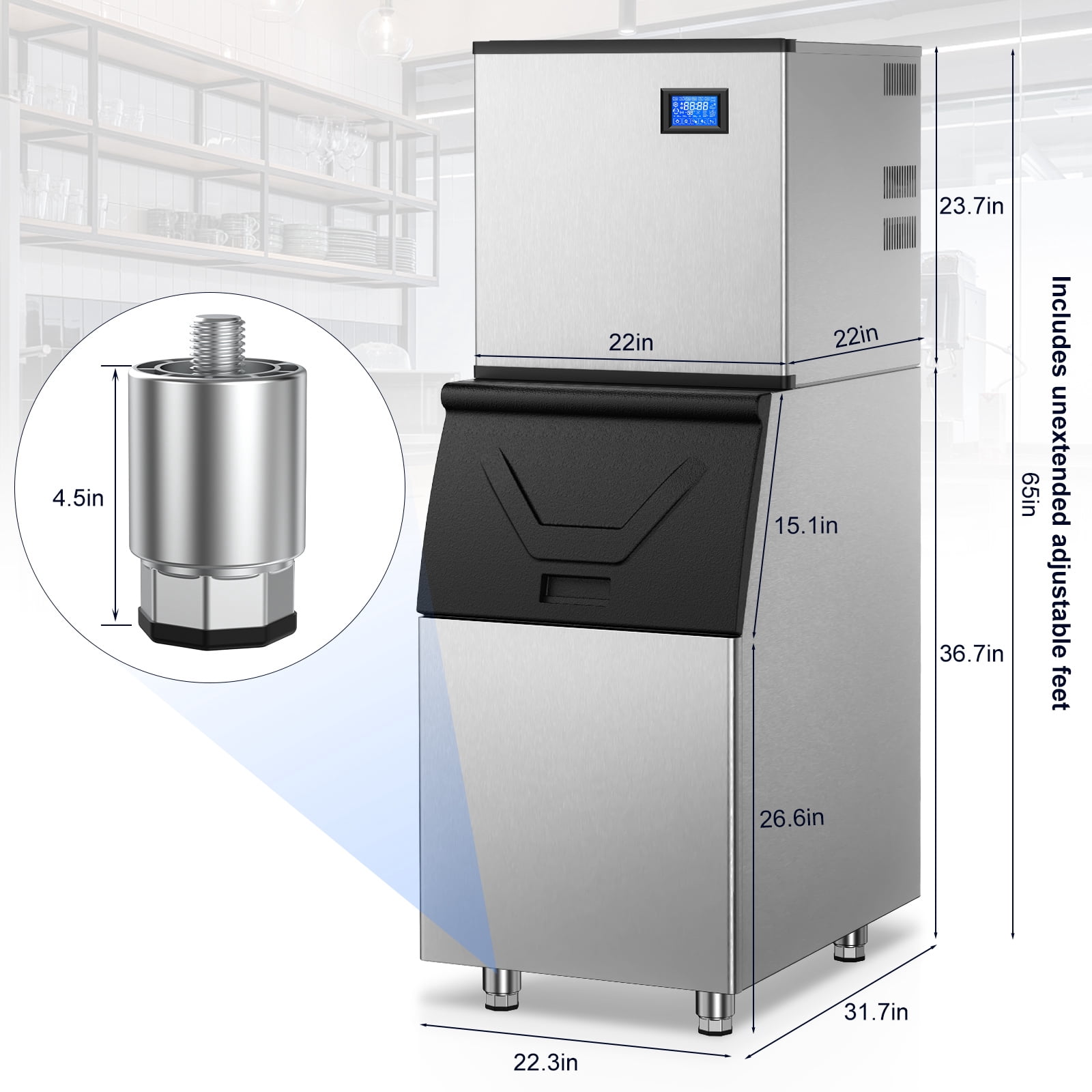 Tittla 450Lbs/24H Air Cooled Split Commercial Ice Maker Machine with 300Lbs Ice Bin in Silver Two packages 156 Ice Cubes/Cycle