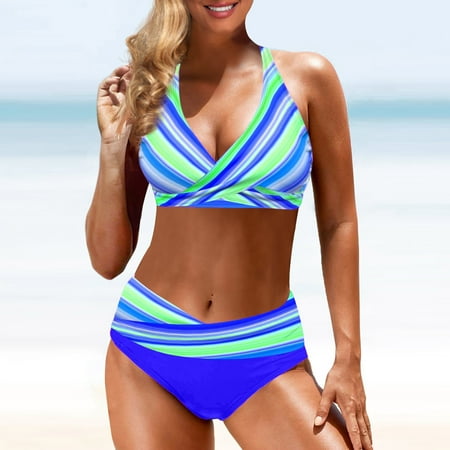 

Womens swimsuits Women s Fashion Split High Waist Printed Bikini With Bra Pads And No Steel Bra Swimsuit Fragarn
