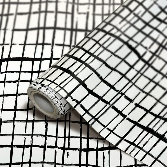 Teacher Created Resources Peel and Stick Decorative Paper Roll, 17-1/2" x 10 ft, Black Freestyle Grid