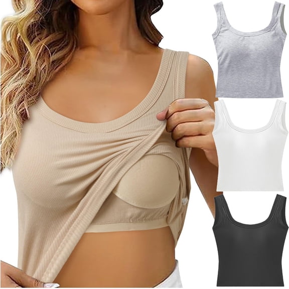 Women's Built In Bra Camisole Padded Tank Top, Solid Color Cotton Vest, Inner Outer Wear Base Layer, Wireless Shelf Bra Undershirt, Adjustable Strap Yoga Sleep Top
