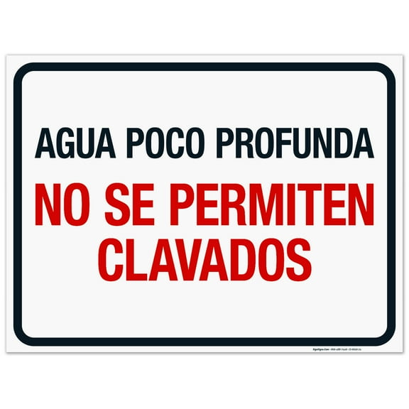 Shallow Water No Diving Spanish Sign, Pool Sign,