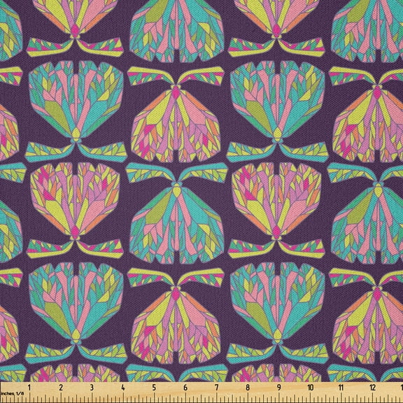 Ambesonne Butterflies Fabric by the Yard Microfiber, Multicolored Wings Art, 5 Yards, Plum and Cadet Blue