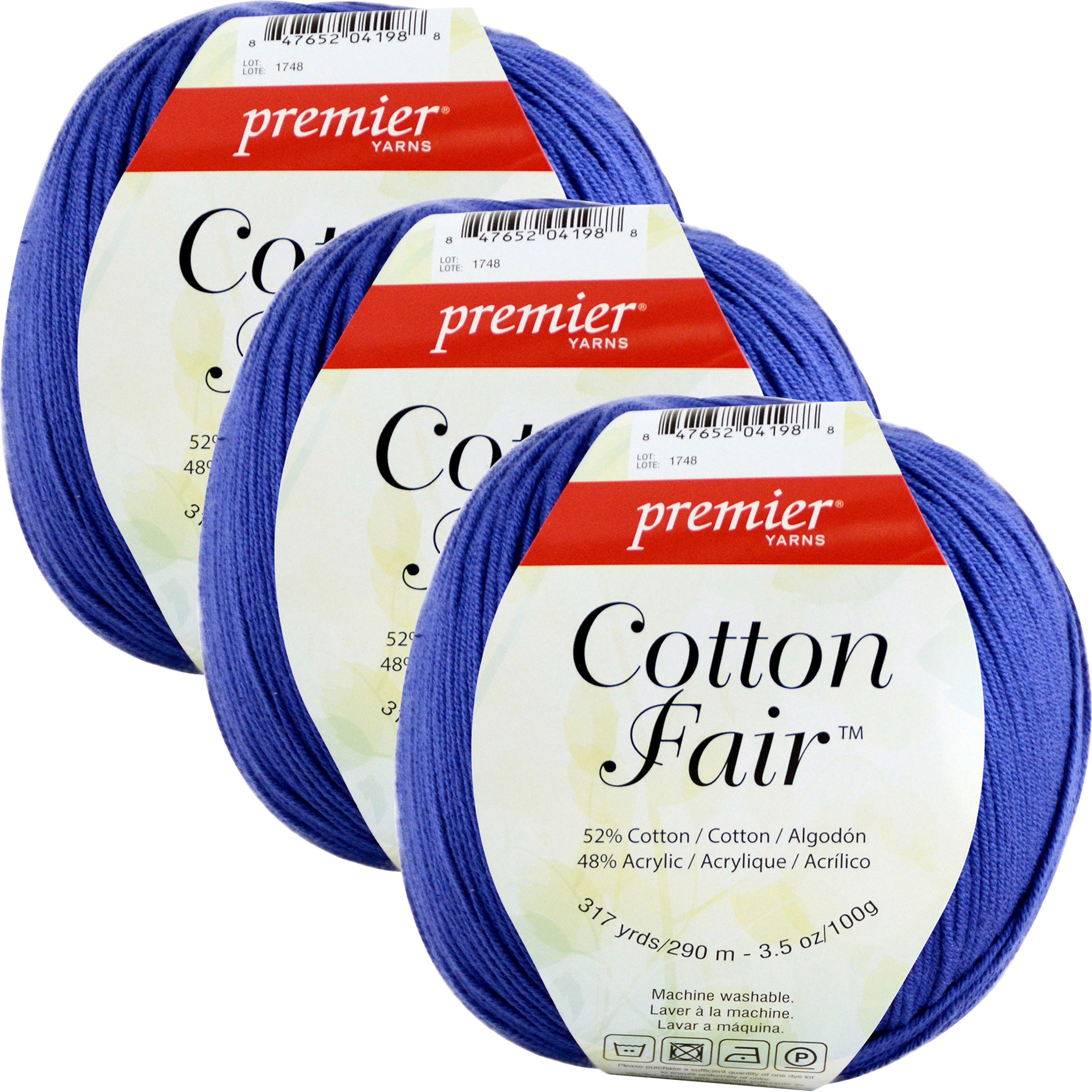 Premier Yarns Cotton Fair Solid YarnBlue Iris, Multipack Of 3