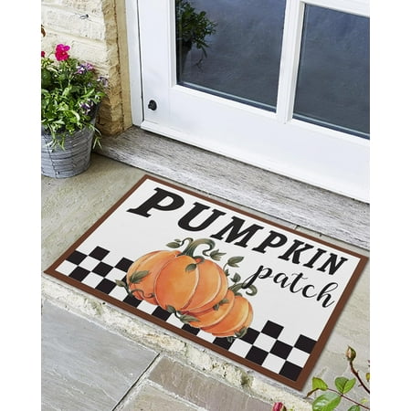 

Indoor Outdoor Mats Thanksgiving Harvest Pumpkin Brown Border Door Mat Non-Slip Absorbent Resist Dirt Entrance Mat Washable Welcome Mats for Entryway Low-Profile Floor Mats
