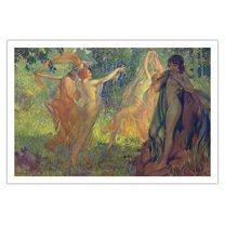 Dancing Woodland Nymphs Bacchanal - Vintage Art Nouveau Poster by Louis F. Berneker c.1920s - Fine Art Matte Paper Print (Unframed) 30x44in