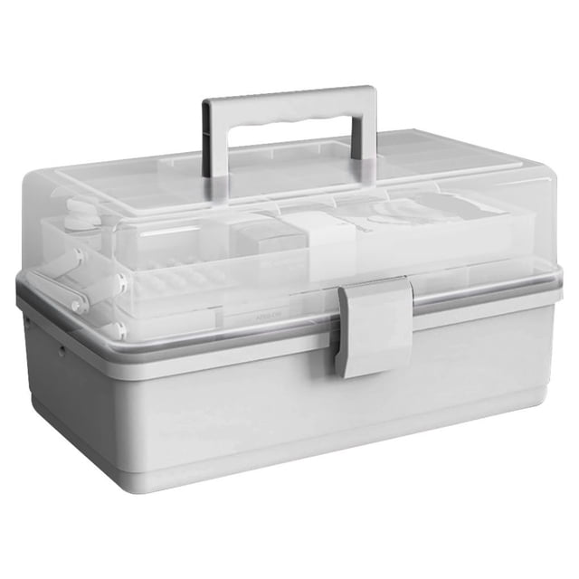 Injueey Caja de almacenamiento de pastillas Estuche de cosméticos para el hogar de gran capacidad de 3 capas Artículos diversos de plástico Almacenamiento y organización del hogar Gris Regular