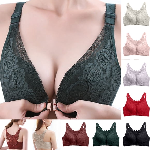 Styesk Front Closure Bras for Women No Underwire Padded Lace Bra Plus Size Push Up Bra with Support Full Coverage Underoutfit Bras Comfortable Sleep Everyday Bras