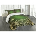 thumbnail image 3 of Ambesonne Mandala Quilted Bedspread Set 3 Pcs, Frame Lotus, Queen Size, Green Black Pale Yellow, 3 of 5