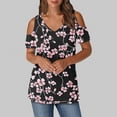 thumbnail image 2 of Olyvenn Women's Short Sleeve Shirts Floral Print Cold Shoulder Tops Basic Tees V Neck Blouse Fashion Summer Tshirts Multicolor S, 2 of 6