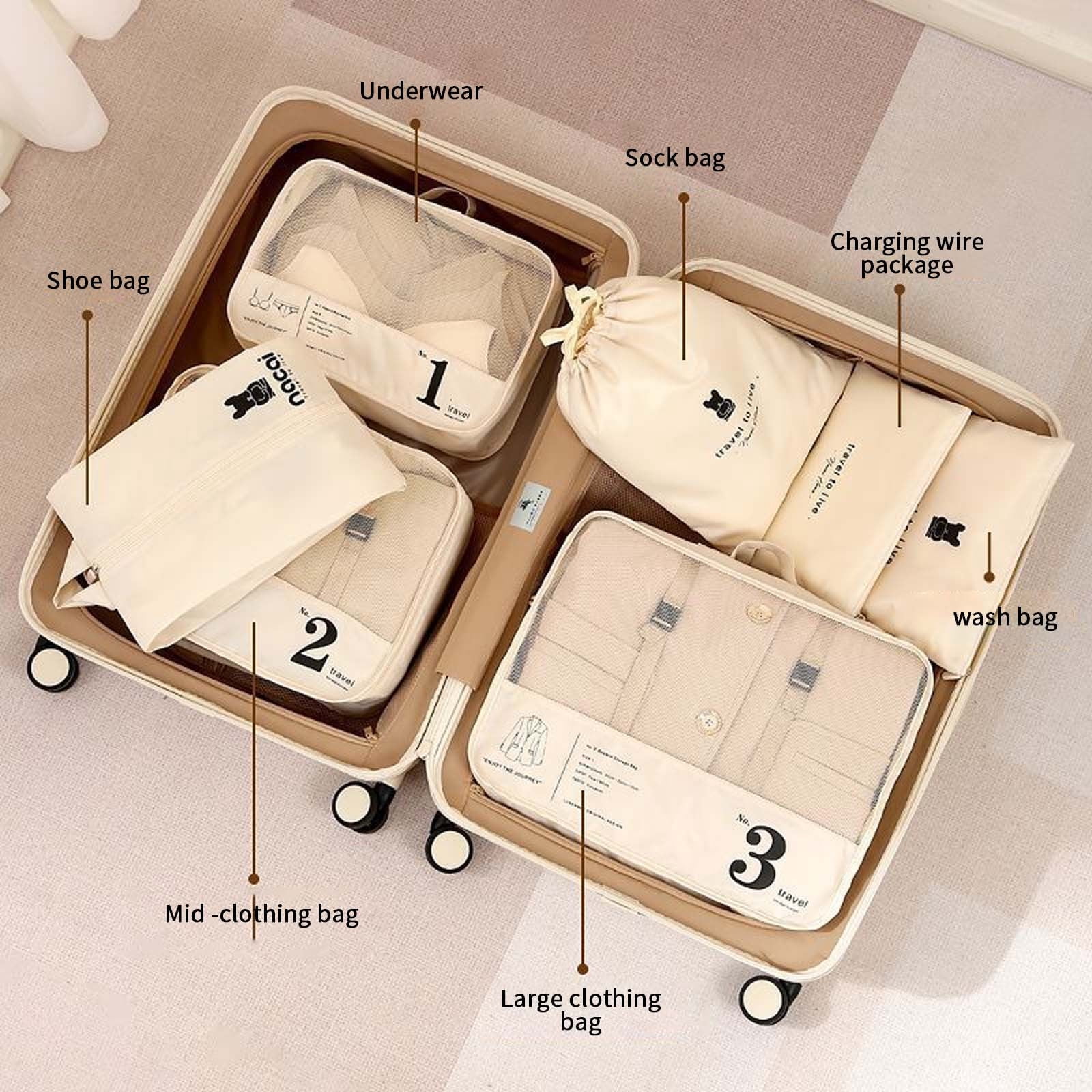 Asxite Home Storage Organization Boxs,7 Sets Of Packaging Travel Luggage Organizer With Laundry Bag And Shoe Bag Luggage Packing Travel Accessories Clothing Bag Shoe Bag Lingerie Bag