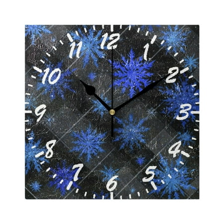 7.78in Square Artistic Wall Clock Dual-Purpose Tabletop & Hanging Decor Silent Non-Ticking Clocks for Home Office blue Snowflake Pattern