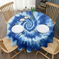 thumbnail image 3 of Blue White Tie Dye Spiral Pattern Round Tablecloth 60"x60",Wrinkle Wipeable Table Cloth for Kitchen Dining Room Picnic Patio Party, 3 of 6