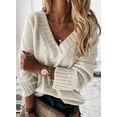 thumbnail image 2 of Women's Oversized Sweater Sexy Deep V Neck Long Sleeve Cable Knit Sweater Loose Sweater Tunic Pullover, 2 of 8