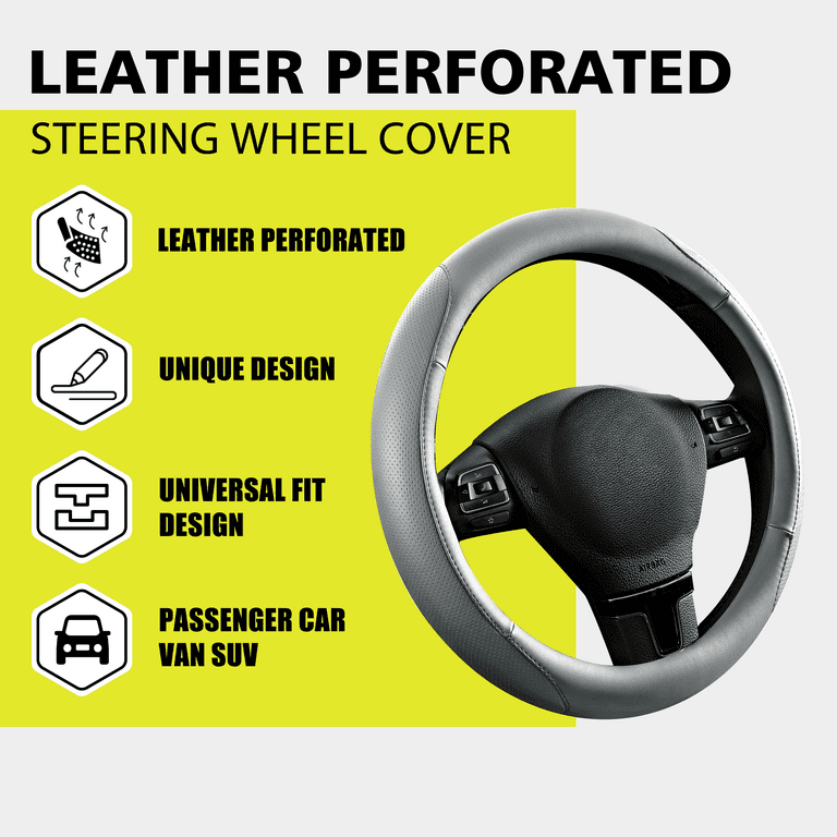 Auto Drive Perforated Faux Leather Steering Wheel Cover, Grey photo 2
