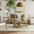 thumbnail image 2 of Nathan James Hayes Glass Top Coffee Table, Solid Wood Coffee Table with Glass Top and Rattan Bottom Shelf, Light Brown, 2 of 6