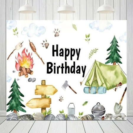 Visiting Camp Birthday Party Backdrop Tent Campfire Camping Theme Party Background Camp Tent Little Lumberjack Photography Background Forest Camping Birthday Backdrops