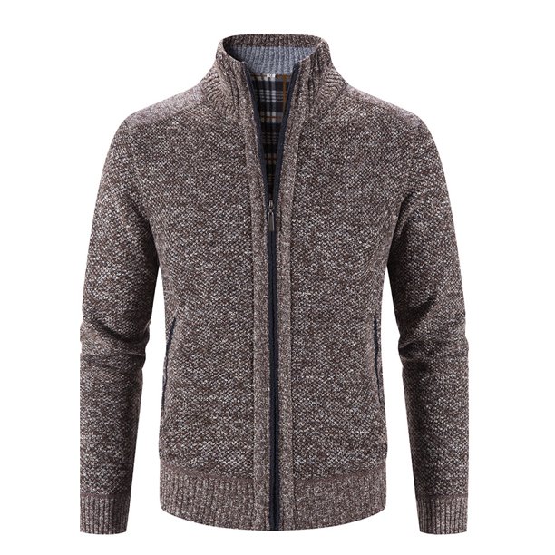 Suéter de color sólido para hombre de primavera y otoño, cárdigan informal con cuello alto, suéter de polar de manga larga para jóvenes