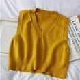 thumbnail image 3 of Women V-Neck Knit Sweater Vest Solid Color Style Sleeveless Crop Knit Vest, 3 of 4