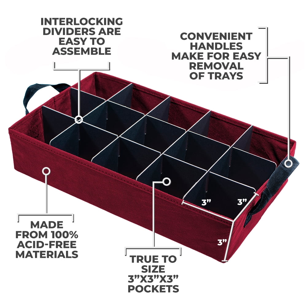 612 Vermont Christmas Ornament Storage Box with 4 Removable Trays, Holds 60 - 3" Ornaments, 16.25" x 10" x 13"