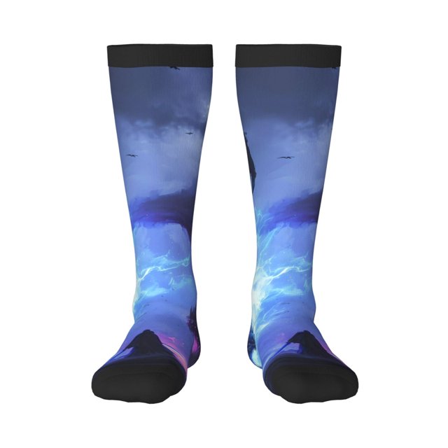 Fotbe Red And Blue Fire Dragon Calcetas Divertidas Estampadas para Hombre y Mujer, Calcetas de Algodón hasta la Rodilla para Caminar, Correr, Enfermería y Embarazo