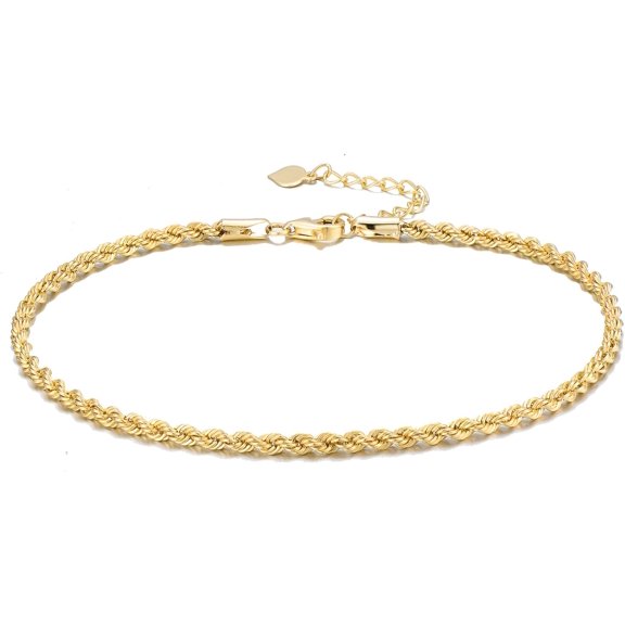 18k Yellow Gold Rope Chain Bracelet for Women, Real 18 Carat Jewelry Gifts for Her, (2.2 mm Wide Chain, 6.5-7.8 Inch)