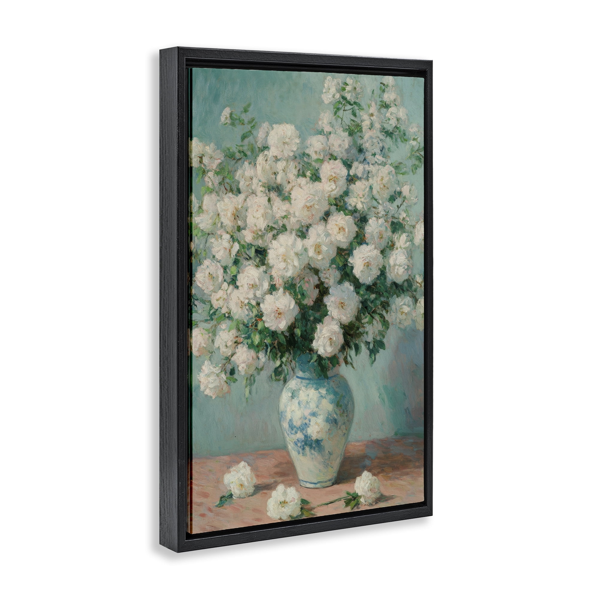 Stupell Industries Lush Bouquet of White Roses Black Framed Floater Canvas Wall Art, design by Petal Prints Design
