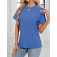 thumbnail image 3 of Timegard Hauts pour Femmes Manches Courtes Col Rond Couleur Unie Blouse Confortable Décontractée Ample T-Shirt Mode Été, 3 of 7
