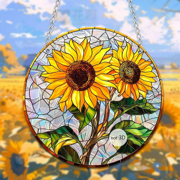 Decoración de ventana de girasol Adorno plano 2D | Diseño de girasol amarillo vibrante • Fácil de pegar | Material resistente al desvanecimiento duradero | Pasillo, oficina, acento del hogar | 1