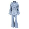 thumbnail image 1 of SAYOO Mujer Casual Homewear Pijama Conjunto Manga Larga Color Sólido Solapa Tops + Pantalones Largos Sueltos + Cinturón SAYOO Moda, 1 of 9
