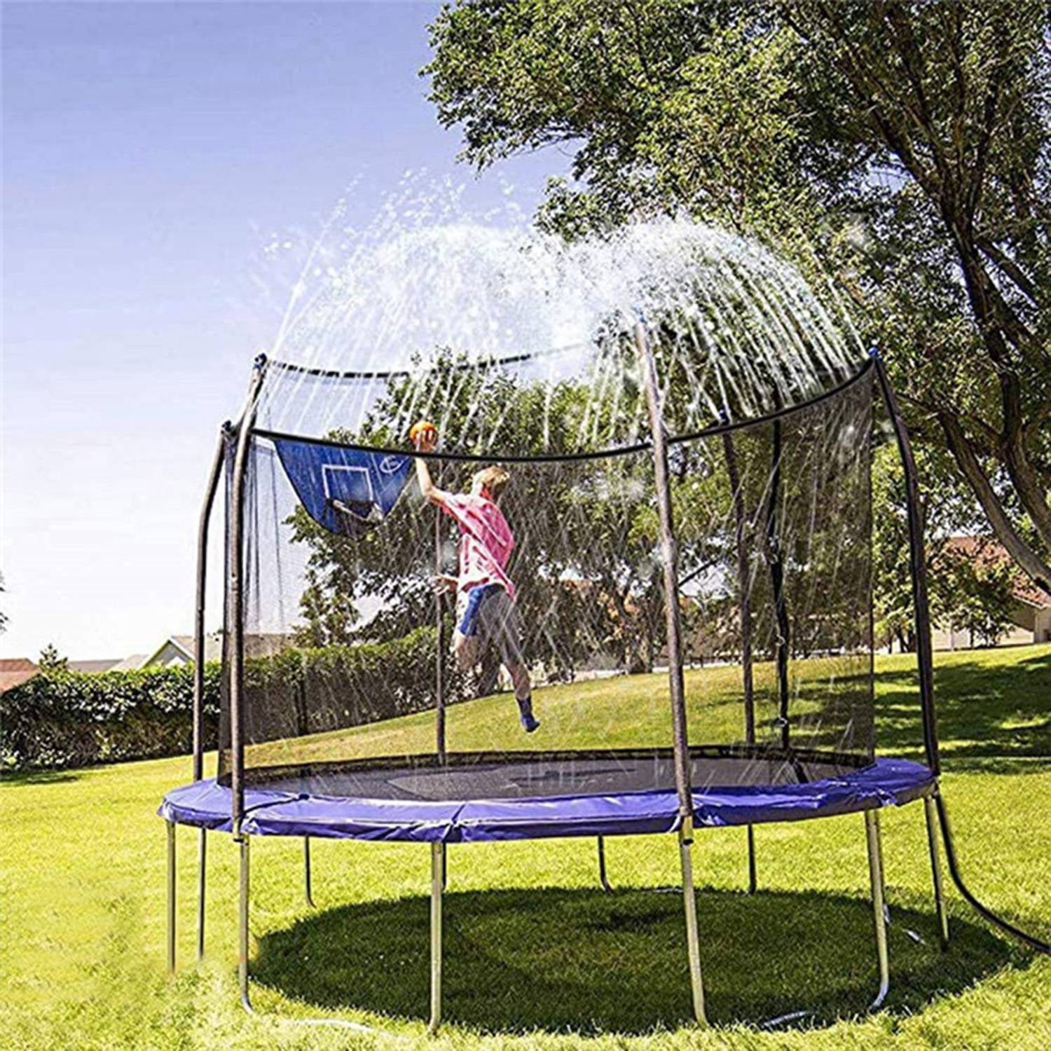 Kids Trampoline Sprinkler, Outdoor Water Park Sprinkler for Kids, Outdoor Water Game Toys for Backyard Boys Girls Summer Fun, 39Ft