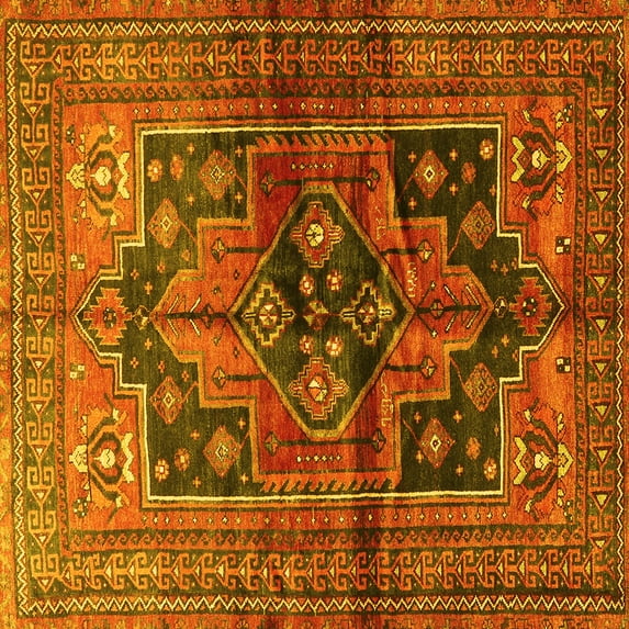Ahgly Company Indoor Square Persian Yellow Traditional Area Rugs, 3' Square