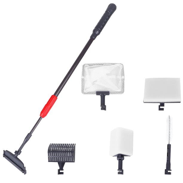 Kit de limpieza telescópico multiusos 6 en 1 para peceras, cepillo completo para acuario, red para peces, rastrillo y raspador.