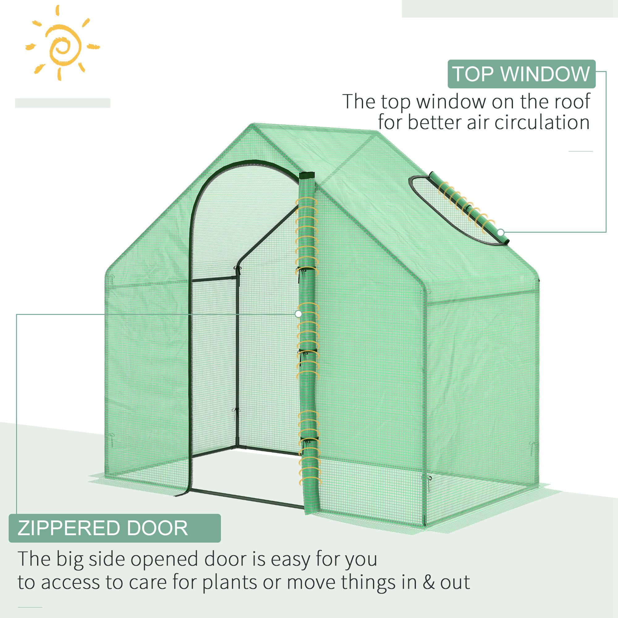 Outsunny 6' x 3' x 5.5' Portable Walk-in Greenhouse, PE Cover, Steel Frame Garden Hot House, Zipper Door, Top Vent for Flowers, Vegetables, Saplings, Green