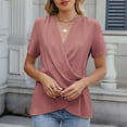 thumbnail image 4 of JGGSPWM Summer Cross Wrap Tops for Women Deep V Neck Short Sleeve Casual Slim Fit Ruched T Shirts Pink XL, 4 of 8