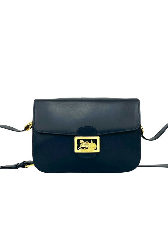 Pre-Owned CELINE Carriage Hardware Calf Leather Shoulder Bag/Pochette/Sacoche in Navy Blue 26169