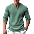 thumbnail image 3 of JTieacloth Mens Collared T Shirt Male Autumn And Winter Plaid Long Sleeve Round Neck Multi Button Sleeve Top Green XXL, 3 of 4