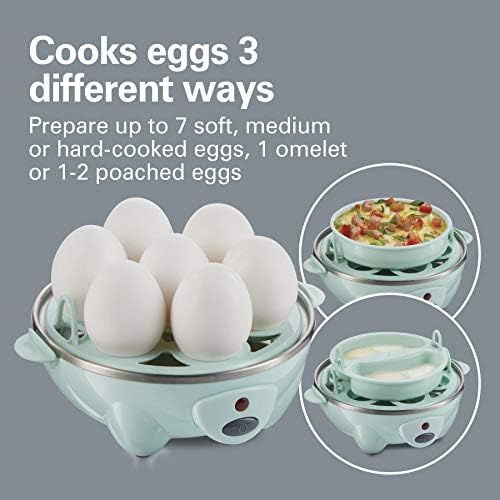 3-in-1 Electric Egg Cooker for Hard Boiled Eggs, Poacher Eggs, Omelet Maker & Vegetable Steamer, Holds 7, Mint (25504)