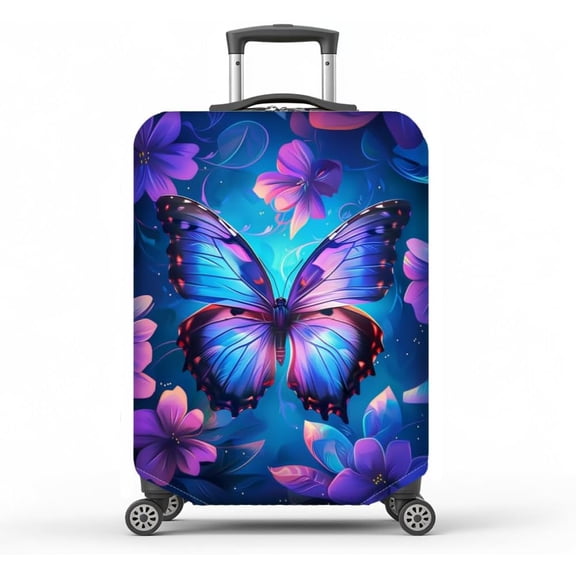 Beautiful Butterfly Luggage Cover Purple Flowers Elastic Baggage Covers Dust-Proof Suitcase Sleeve Anti-Scratch Washable Suitcase Brown