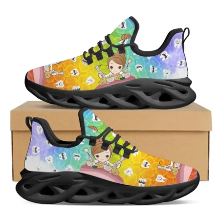 

Comfortable Light Women Nursing Shoes Cartoon Dental Equipment Design Mesh Sneakers New Wild Street Trend Lace-up Casual Shoes