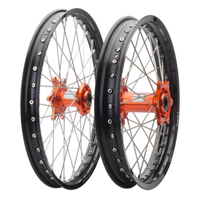 - Impact Complete Front/Rear Wheel Kit 1.60 x 21/2.15 x 18 Black Rim/Silver Spoke/Orange Hub for KTM 300 MXC 2003-2005