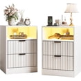 thumbnail image 7 of FANRAL Nightstand Set of 2,LED Nightstands with Charging Station,Fluted Design Bedside Table with RGB LED Lighting,Mid Century Modern Small Dresser with Storagee,White Night Stand, 7 of 7