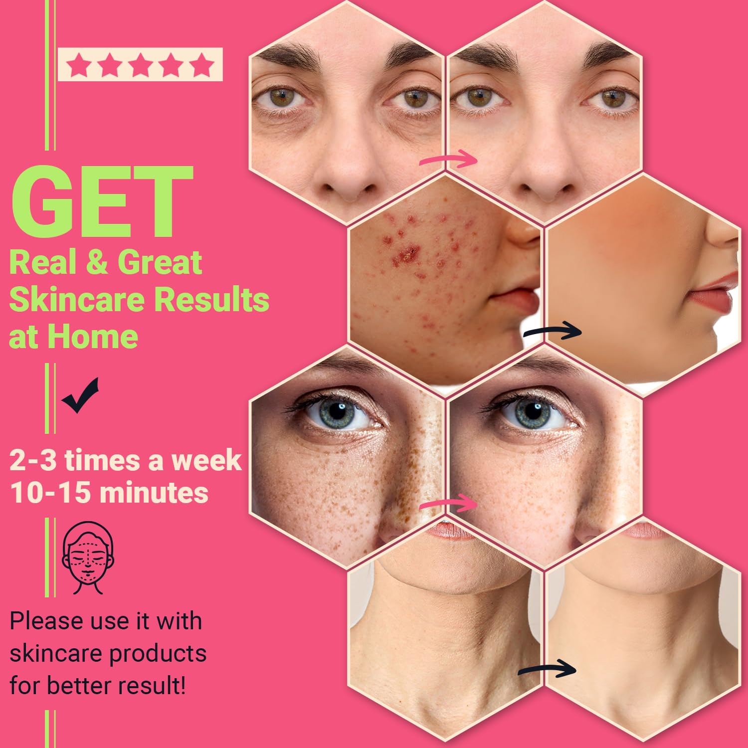 Acne Light Therapy Wand Red Light Therapy for Face - LED Facial Skin Red Blue Light Therapy Wand Device at Home