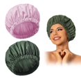 thumbnail image 1 of Gorro de ducha reutilizable Edoneery Waterproof para mujer, verde y morado, 1 of 6