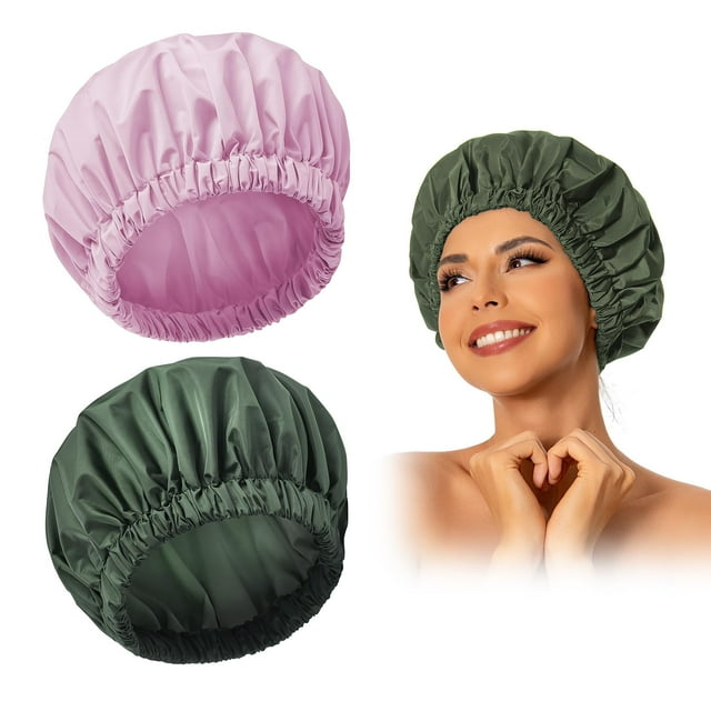 Gorro de ducha reutilizable Edoneery Waterproof para mujer, verde y morado